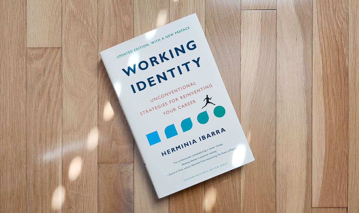 The book titled "Working Identity" on a light wood background